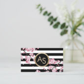 モノグラムピンクフローラストライプ美しいサロン 名刺 (スタンド正面)