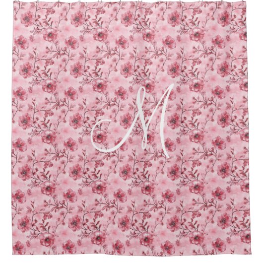 モノグラムピンクフローラトイレシノワリーヴィンテージ シャワーカーテン (正面)
