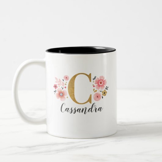 モノグラムピンクフローラ文字C ツートーンマグカップ (左)