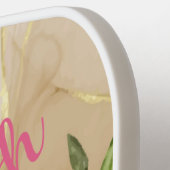 モノグラムピンクフローラ葉グリーン金ゴールド渦巻女性 ピックルボールラケット (左詳細)