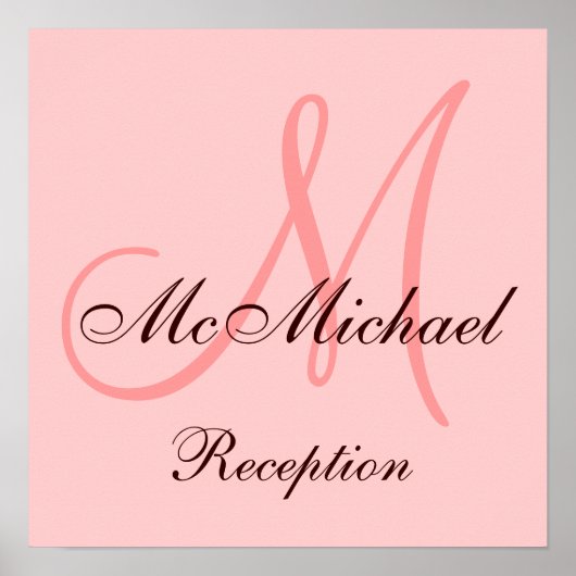 モノグラムピンクブラウンウェディングレセプションサイン ポスター (正面)