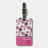 モノグラムピンクブラックサッカーボールパターン ラゲッジタグ (正面縦)