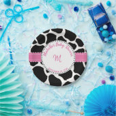 モノグラムピンクブラック牛のプリント名 ペーパープレート (パーティー)