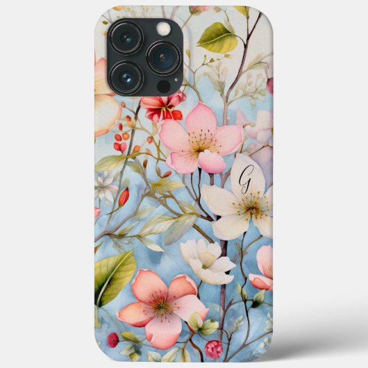 モノグラムピンクブルーグリーンホワイトフローラ緑 Case-Mate iPhoneケース (裏面)