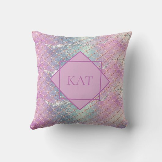 モノグラムピンクブルーシルバーグリッターマーメイドはかりで測 クッション (裏面)