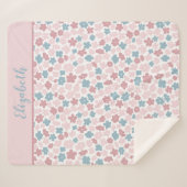 モノグラムピンクブルーフローラボモダンホトレンディーギフト シェルパブランケット (正面(横))