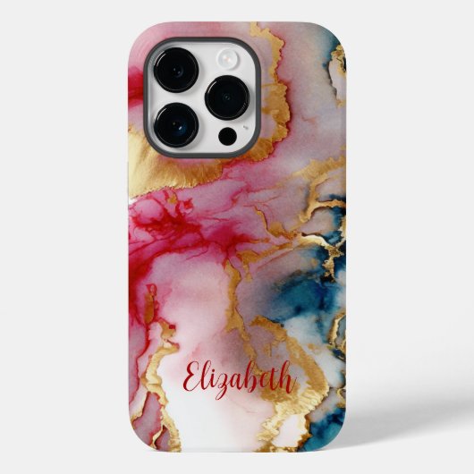 モノグラムピンクブルー金ゴールドウォッシュスプラッシュウォーター色 Case-Mate iPhoneケース (裏面)