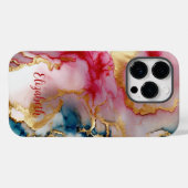 モノグラムピンクブルー金ゴールドウォッシュスプラッシュウォーター色 Case-Mate iPhoneケース (裏面 (横))