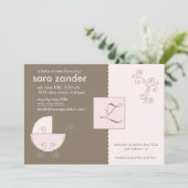 モノグラムピンクベビーキャリッジシャワー招待状 招待状 (スタンド正面)