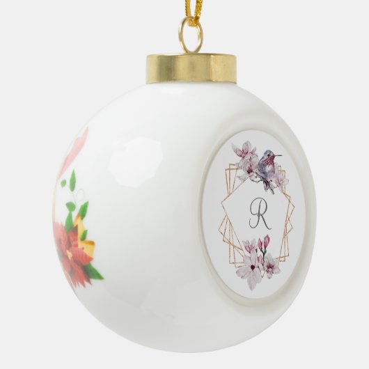モノグラムピンクホワイトマグノリアス鳥金ゴールド枠Cera セラミックボールオーナメント (左)