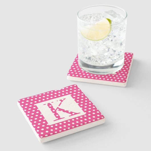 モノグラムピンクホワイト水玉模様カラフルギフト ストーンコースター (横)