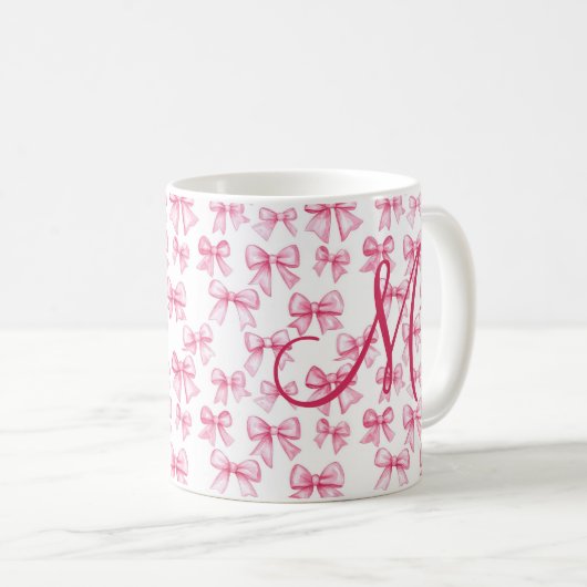 モノグラムピンクボウコケットエステティック名門私立校風のトレンディー コーヒーマグカップ (正面右)