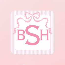 モノグラムピンクボウ、カスタムリボン スクエアペーパーコースター