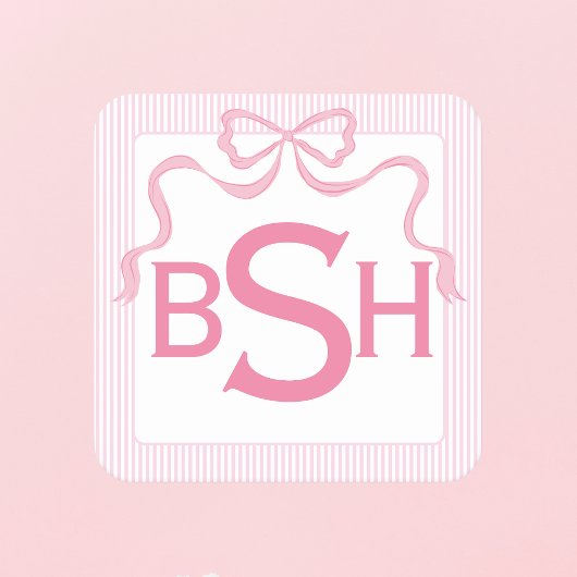 モノグラムピンクボウ、カスタムリボン スクエアペーパーコースター