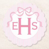 モノグラムピンクボウ、カスタムリボン ペーパーコースター (正面)