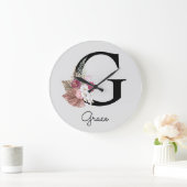モノグラムピンクボホガーリーフローライニシャルG ラージ壁時計 (ホーム)