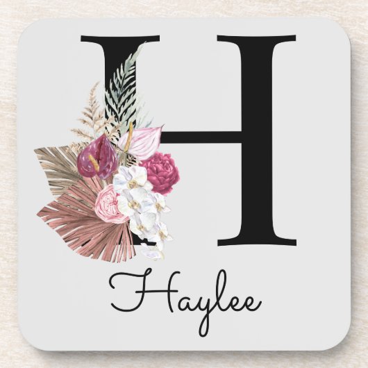 モノグラムピンクボホガーリーフローライニシャルH コースター (正面)