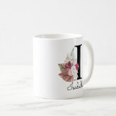 モノグラムピンクボホガーリーフローライニシャルI コーヒーマグカップ (正面右)