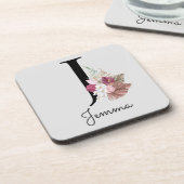 モノグラムピンクボホガーリーフローライニシャルJ コースター (左側)