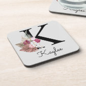 モノグラムピンクボホガーリーフローライニシャルK コースター (左側)