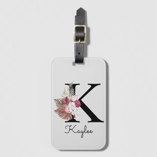 モノグラムピンクボホガーリーフローライニシャルK ラゲッジタグ (正面縦)