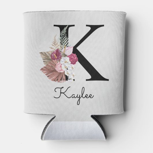 モノグラムピンクボホガーリーフローライニシャルK 缶クーラー (正面)