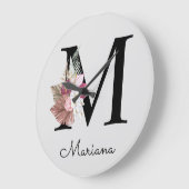 モノグラムピンクボホガーリーフローライニシャルM ラージ壁時計 (傾斜)