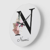 モノグラムピンクボホガーリーフローライニシャルN ラージ壁時計 (傾斜)