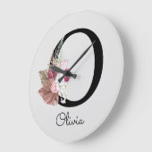 モノグラムピンクボホガーリーフローライニシャルO ラージ壁時計 (傾斜)