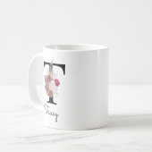 モノグラムピンクボホガーリーフローライニシャルT コーヒーマグカップ (正面左)