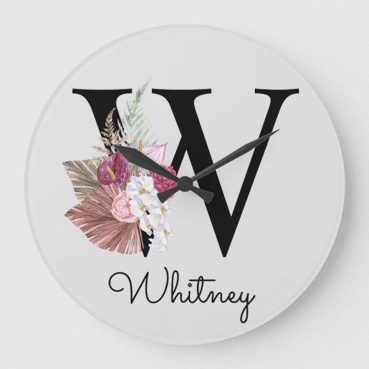 モノグラムピンクボホガーリーフローライニシャルW ラージ壁時計 (正面)