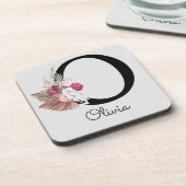 モノグラムピンクボホフローライニシャルO コースター (左側)