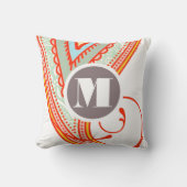 モノグラムピンクミントチューペモダンフローラ枕 クッション (正面)