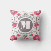 モノグラムピンクミントチューペモダンフローラ枕 クッション (正面)