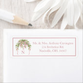 モノグラムピンクリボンフローラエレガントリターンアドレス ラベル (インサイチュ)