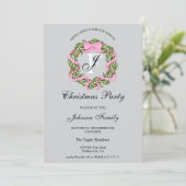 モノグラムピンクリボンリースクリスマスディナーパーティー 招待状 (スタンド正面)