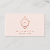 モノグラムピンクローズ金ゴールドクレストイニシャル エレガント 名刺 (正面)