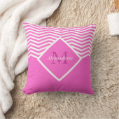 モノグラムピンク無地の色ホワイトシェブロン クッション (ブランケット)