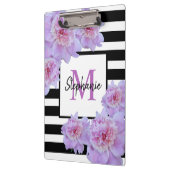 モノグラムピンク牡丹の花ブラックストライプ紫色 クリップボード (左)