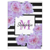 モノグラムピンク牡丹の花ブラックストライプ紫色 クリップボード (裏面)