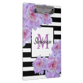 モノグラムピンク牡丹の花ブラックストライプ紫色 クリップボード (右)