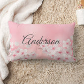 モノグラムピンク白さくらんぼ花フローラ花 ランバークッション (ブランケット)