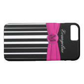モノグラムピンク白ストライプの黒iPhone 7ケース Case-Mate iPhoneケース (裏面(横))
