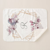 モノグラムピンク白マグノリアス鳥金ゴールド枠 シェルパブランケット (正面(横))