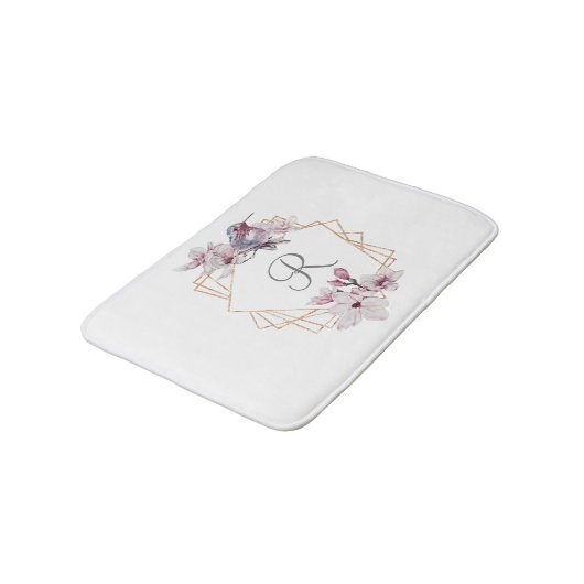 モノグラムピンク白マグノリアス鳥金ゴールド枠 バスマット (アングル)