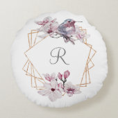 モノグラムピンク白マグノリアス鳥金ゴールド枠 ラウンドクッション (裏面)