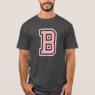 モノグラムピンク白黒カレッジイニシャルB Tシャツ