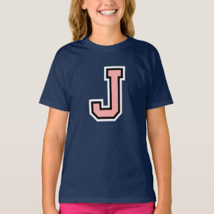 モノグラムピンク白黒カレッジイニシャルJ Tシャツ
