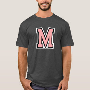 モノグラムピンク白黒カレッジイニシャルM Tシャツ