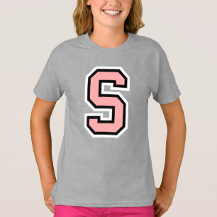 モノグラムピンク白黒カレッジイニシャルS T-Shir Tシャツ
